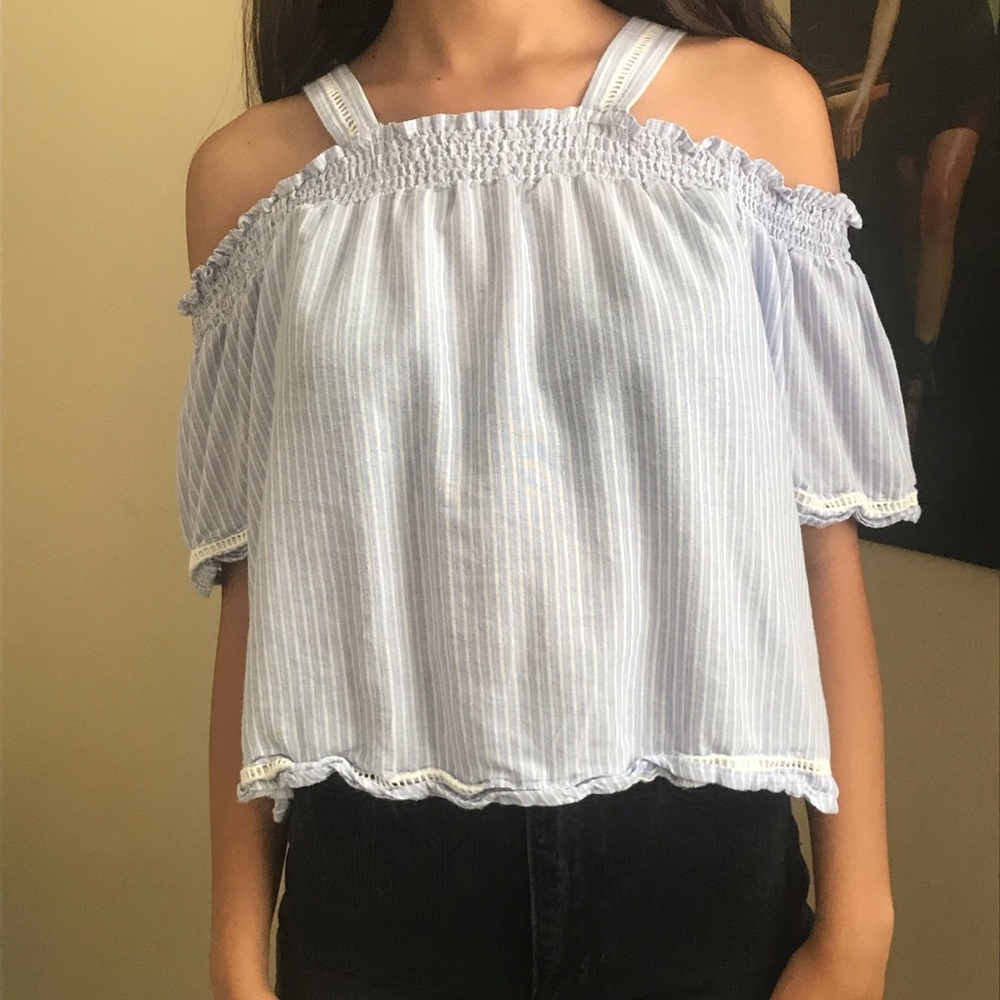 White striped blue blouse